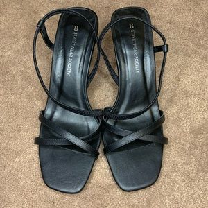 Black open toe kitten heels